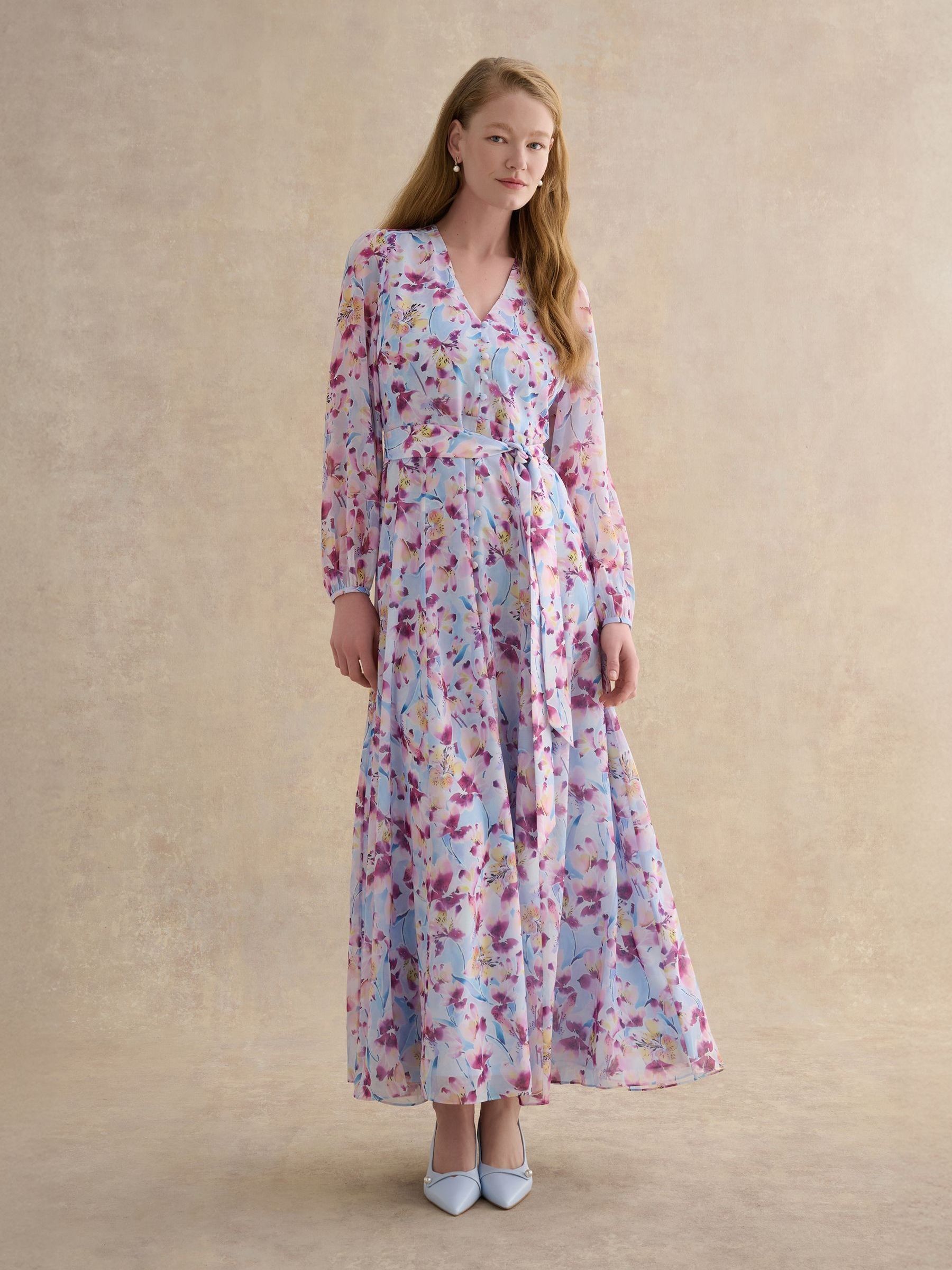 Buy Hobbs Pale Blue Multi Petite Petite Thea Tie Belted Dress from