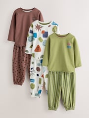Green/Ecru/Tan Smiley Shapes Oversized Pyjamas 3 Pack (9mths-10yrs) - Image 1 of 7