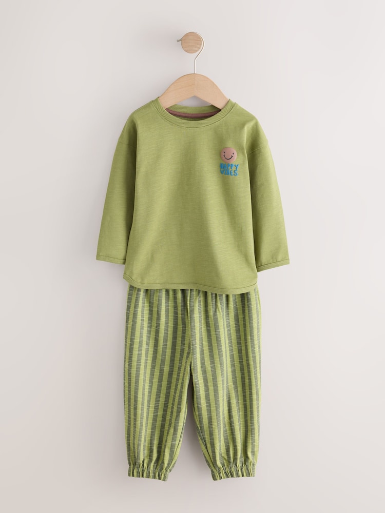 Green/Ecru/Tan Smiley Shapes Oversized Pyjamas 3 Pack (9mths-10yrs) - Image 2 of 7 Green/Ecru/Tan Smiley Shapes Oversized Pyjamas 3 Pack (9mths-10yrs) - Image 2 of 7