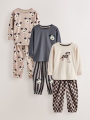 Ecru/Charcoal Mono Dog Oversized Pyjamas 3 Pack (9mths-10yrs) - Image 1 of 7