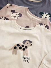 Ecru/Charcoal Mono Dog Oversized Pyjamas 3 Pack (9mths-10yrs) - Image 6 of 7