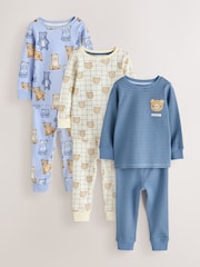 Navy/Ecru Bears Snuggle Pyjamas 3 Pack (9mths-6yrs) - Image 1 of 8