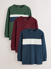Berry/Navy/Green Long Sleeve Colourblock T-Shirts 3 Pack (3-16yrs) - Image 1 of 7