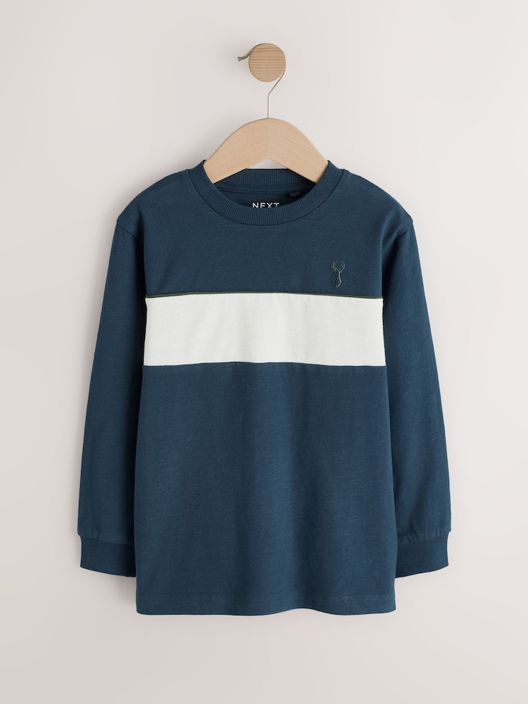 Berry/Navy/Green Long Sleeve Colourblock T-Shirts 3 Pack (3-16yrs) - Image 2 of 7