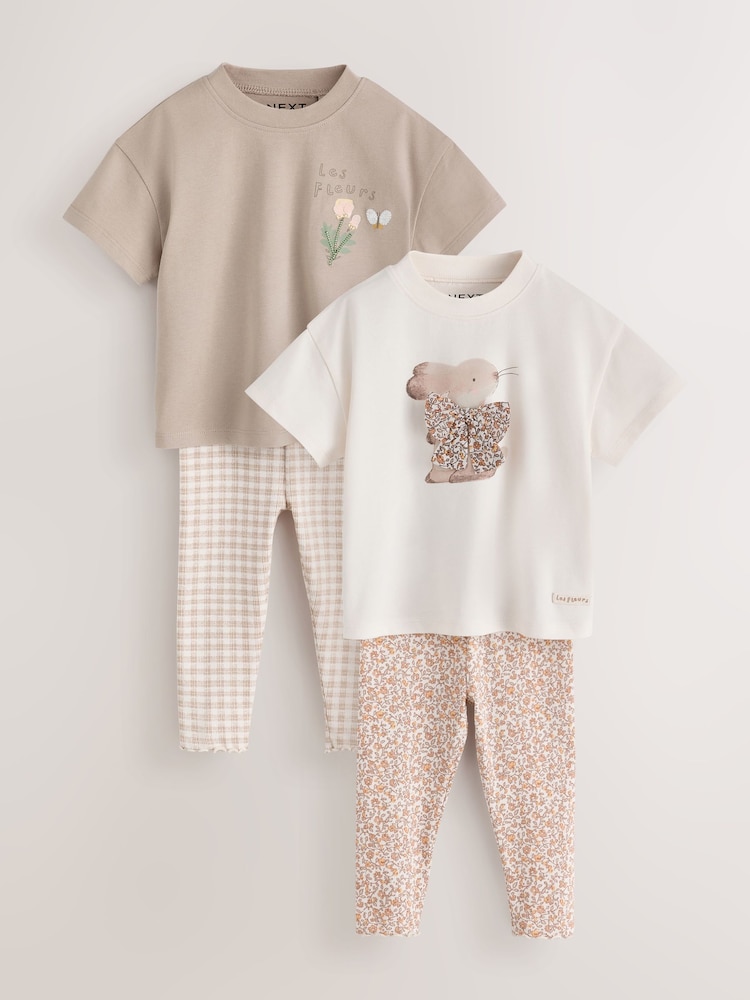 Neutral Bunny Short Sleeve T-Shirt and Leggings Set 4 Piece (3mths-7yrs) - Image 1 of 7 Neutral Bunny Short Sleeve T-Shirt and Leggings Set 4 Piece (3mths-7yrs) - Image 1 of 7
