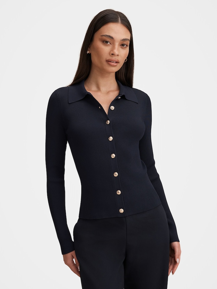 Forever New Selina Ribbed Knitted Polo Top - Bild 1 von 5