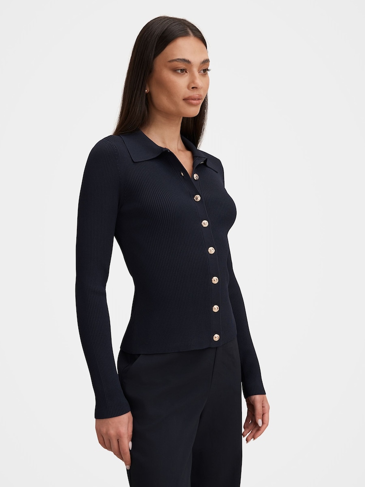 Forever New Selina Ribbed Knitted Polo Top - Bild 2 von 5