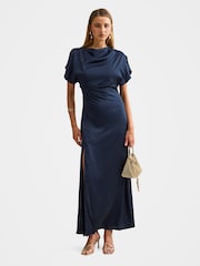 Forever New Blue Genevieve Satin Drape Maxi Dress - Image 1 of 4
