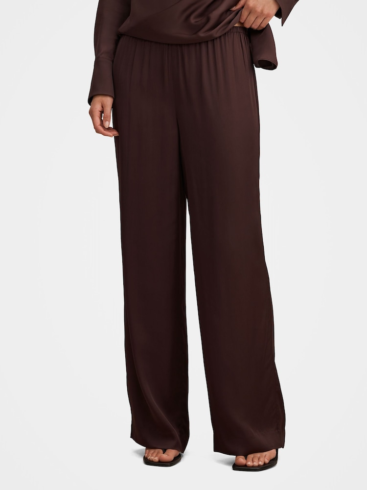Forever New Brown Maude Satin Wide Leg Trousers - Image 1 of 5
