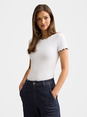 Forever New White Rebecca Scallop Trim T-Shirt - Image 1 of 5