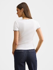 Forever New White Rebecca Scallop Trim T-Shirt - Image 2 of 5