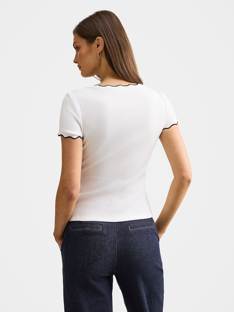 Forever New White Rebecca Scallop Trim T-Shirt - Image 2 of 5