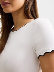 Forever New White Rebecca Scallop Trim T-Shirt - Image 3 of 5