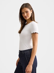 Forever New White Rebecca Scallop Trim T-Shirt - Image 4 of 5