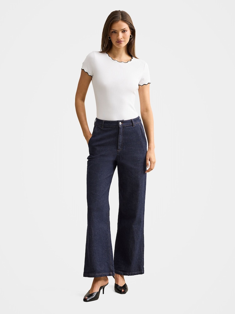 Forever New White Rebecca Scallop Trim T-Shirt - Image 5 of 5