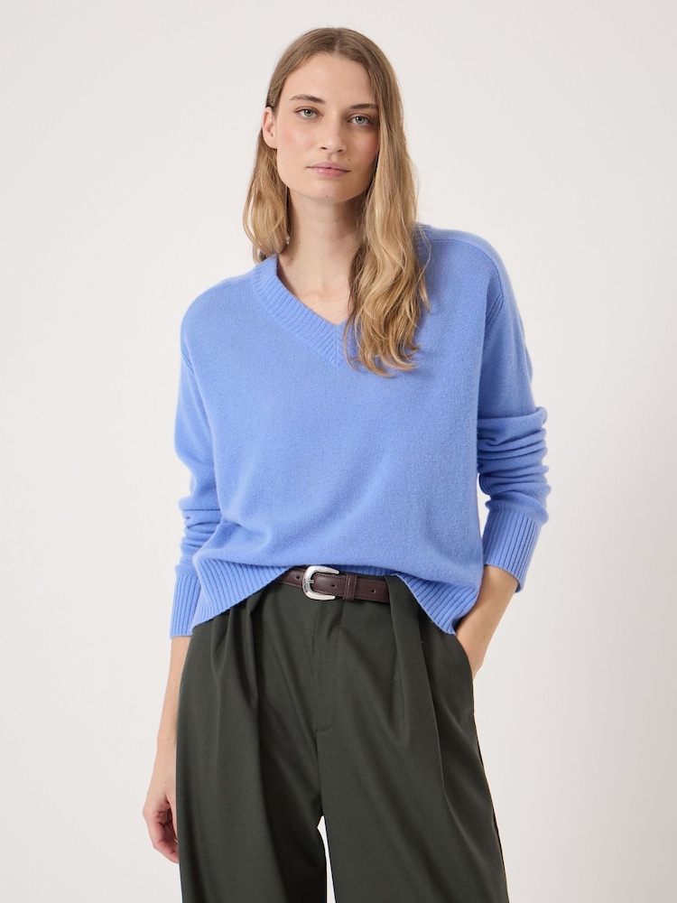 Hush Blue Colette Cashmere V-Neck Saddle Sleeve Jumper - Image 1 of 6 Hush Blue Colette Cashmere V-Neck Saddle Sleeve Jumper - Image 1 of 6