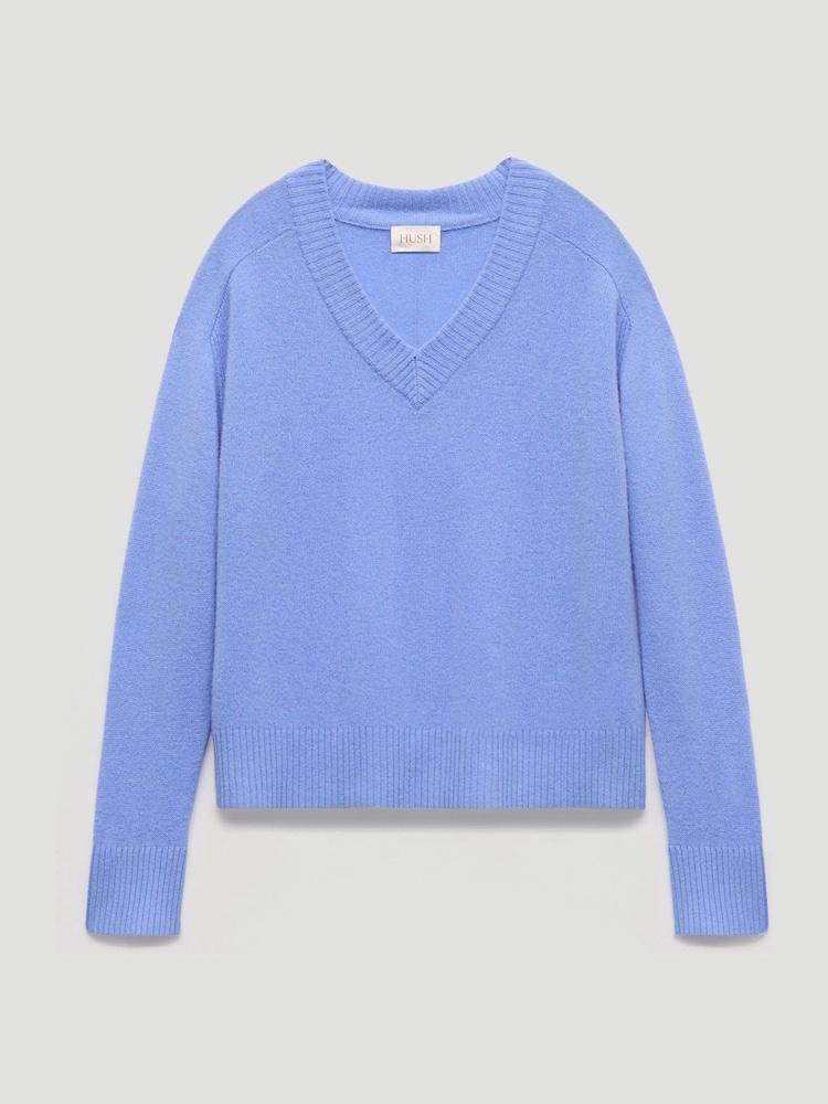 Hush Blue Colette Cashmere V-Neck Saddle Sleeve Jumper - Image 6 of 6 Hush Blue Colette Cashmere V-Neck Saddle Sleeve Jumper - Image 6 of 6