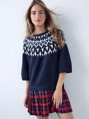 Marineblau/blau - Short Sleeve Knit 2 in 1 Mini Dress - Bild 2 von 4