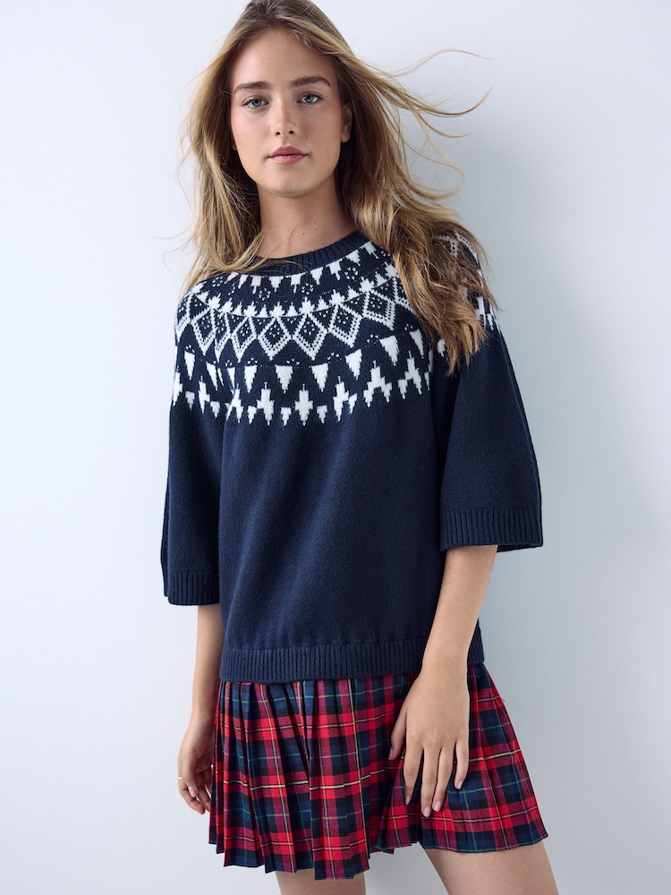 Marineblau/blau - Short Sleeve Knit 2 in 1 Mini Dress - Bild 2 von 4
