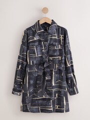 Navy/Blue Print - Robe chemise à manches longues ceinturée - Image 5 de 7