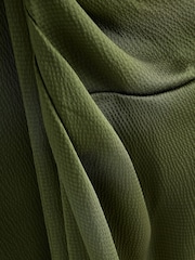 Темно-зелений - Textured Satin Scarf Midi Dress - Image 6 of 8
