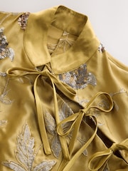 Gold Short Sleeve Tie Fasten Collar Embellished Mini Dress - Image 8 of 8