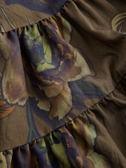 Khaki Green Next X Kew Print Long Sleeve Tie Neck Mini Dress - Image 2 of 3