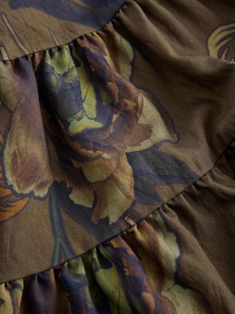 Khaki Green Next X Kew Print Long Sleeve Tie Neck Mini Dress - Image 2 of 3 Khaki Green Next X Kew Print Long Sleeve Tie Neck Mini Dress - Image 2 of 3