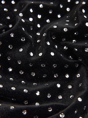 Black Velvet One Shoulder Ruched Midi Dress - Image 5 of 6