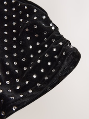 Black Velvet One Shoulder Ruched Midi Dress - Image 6 of 6