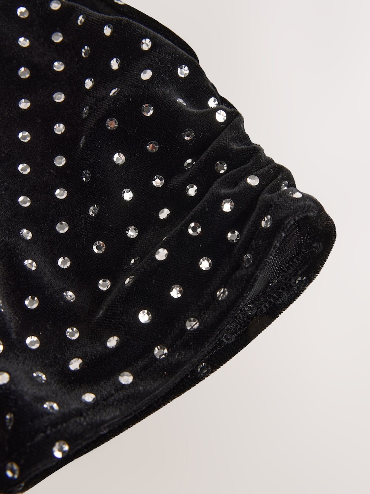 Black Velvet One Shoulder Ruched Midi Dress - Image 6 of 6 Black Velvet One Shoulder Ruched Midi Dress - Image 6 of 6