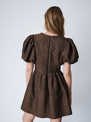 Animal Puff Sleeve Jaquard Bow Mini Dress - Image 3 of 4