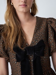 Animal Puff Sleeve Jaquard Bow Mini Dress - Image 4 of 4