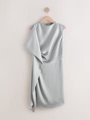 Silver Textured Satin Scarf Mini Dress - Image 1 of 10