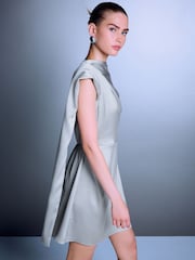 Silver Textured Satin Scarf Mini Dress - Image 4 of 10