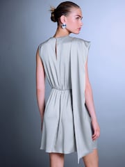 Silver Textured Satin Scarf Mini Dress - Image 5 of 10