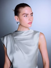 Silver Textured Satin Scarf Mini Dress - Image 6 of 10