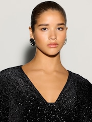 블랙 - Long Sleeve Sequin V-Neck Mini Dress - 4의 이미지 4