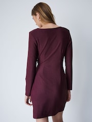 Burgundy Red Long Sleeve Side Ruched Hardware Mini Dress - Image 3 of 8