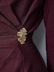 Burgundy Red Long Sleeve Side Ruched Hardware Mini Dress - Image 5 of 8