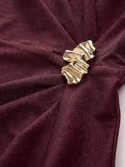 Burgundy Red Long Sleeve Side Ruched Hardware Mini Dress - Image 8 of 8