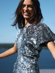 Silver N.Premium Short Sleeve Sequin Midi Dress - Image 2 of 7