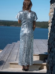 Silver N.Premium Short Sleeve Sequin Midi Dress - Image 3 of 7
