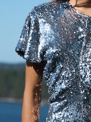 Silver N.Premium Short Sleeve Sequin Midi Dress - Image 4 of 7
