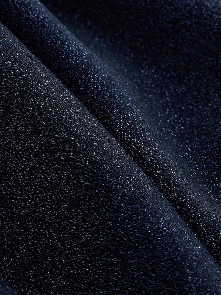 Navy Blue Off Shoulder Asymetric Tie Waist Sparkle Jersey Jumpsuit - Image 8 of 8 Navy Blue Off Shoulder Asymetric Tie Waist Sparkle Jersey Jumpsuit - Image 8 of 8