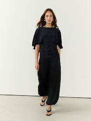 Navy Lurex Sparkle Cape Short Sleeve Top - Image 3 of 9
