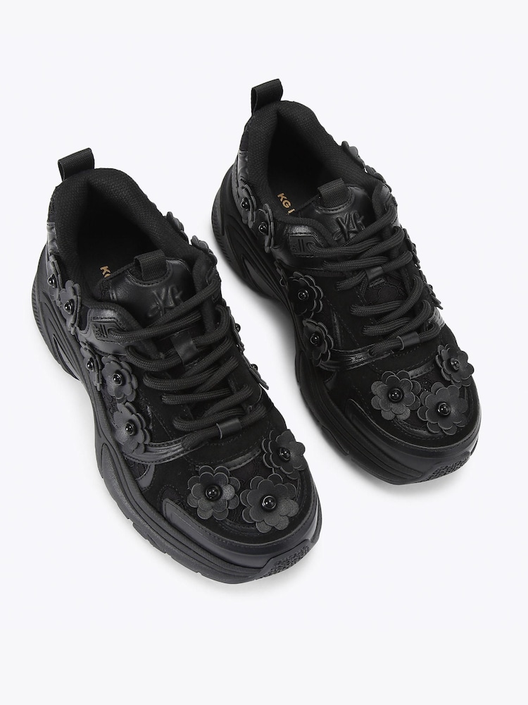 KG Kurt Geiger Black Lexie Flower Trainers - Image 2 of 4