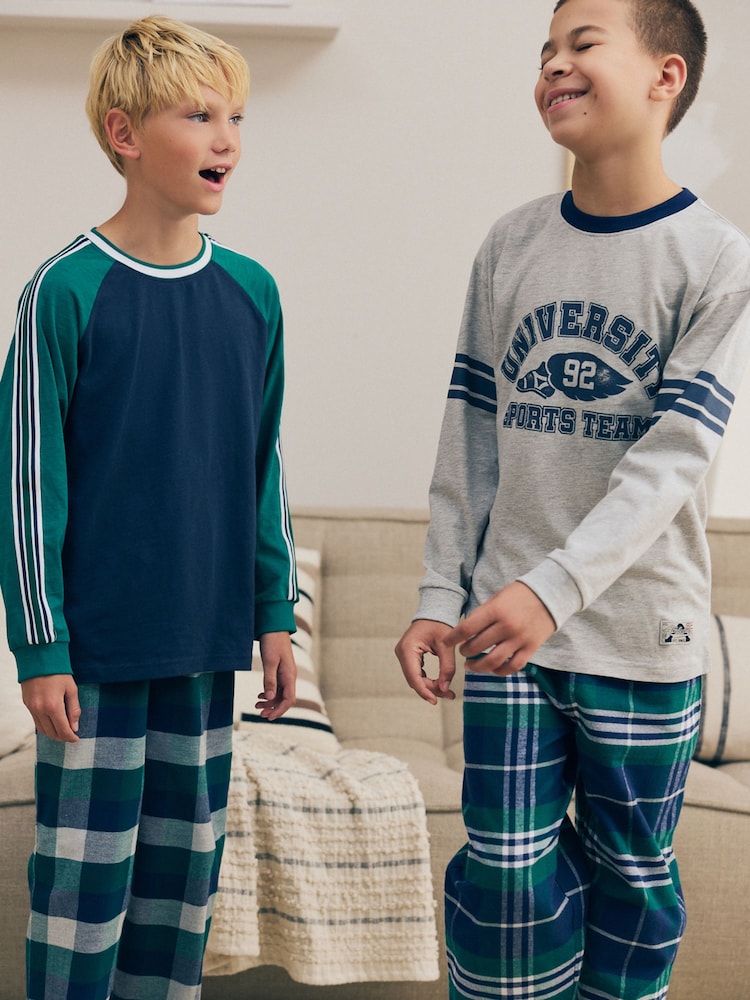 Navy/Grey Woven Check Pyjamas 2 Pack (3-16yrs) - Image 2 of 10