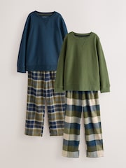 Blue/Green Long Sleeve Woven Check Pyjamas 2 Pack (3-16yrs) - Image 1 of 6