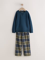 Blue/Green Long Sleeve Woven Check Pyjamas 2 Pack (3-16yrs) - Image 2 of 6